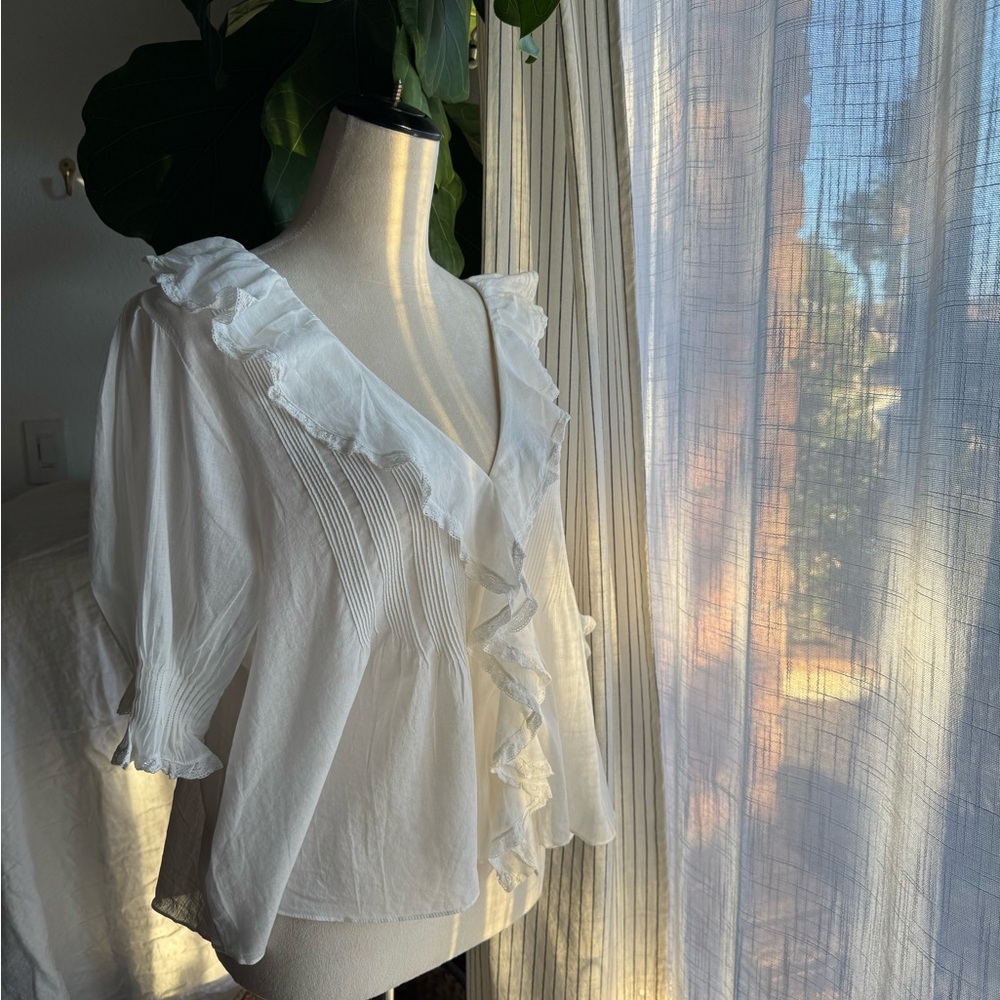 Doen Henri Ivory Ruffle Blouse, New!! Size XL - Picture 4 of 8